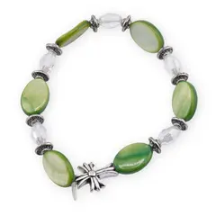 Bratara pe elastic cu sidef verde si cruce argintie