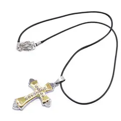 Colier cu pandantiv cruce dubla cu zirconii, 55mm