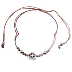 Bratara reglabila pe snur multicolor cu element central cruce si bumbi argintii