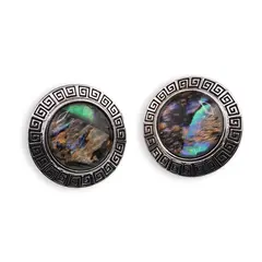Cercei cu clipsuri Scoica Abalone in montura argintie - model rotund, 25mm