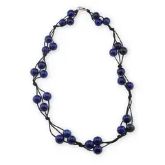 Colier confectionat manual pe snur cu Lapis Lazuli sfere, 8mm