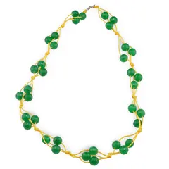 Colier confectionat manual pe snur cu Agat verde sfere fatetate, 8mm
