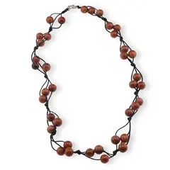 Colier confectionat manual pe snur cu Goldstone maro sfere, 8mm
