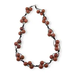 Colier confectionat manual pe snur cu Goldstone maro sfere fatetate, 9mm