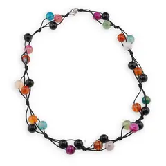 Colier confectionat manual pe snur cu Mix agate sfere, 10mm