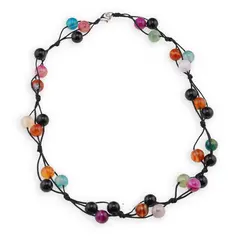 Colier confectionat manual pe snur cu Mix agate sfere, 8mm