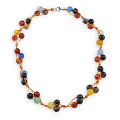 Colier confectionat manual pe snur cu Mix agate sfere fatetate, 8mm