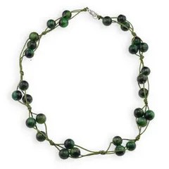 Colier confectionat manual pe snur cu Ochi de tigru verde sfere, 8mm