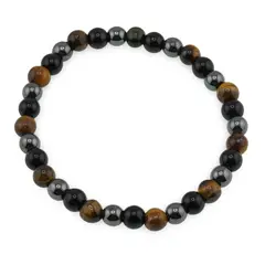 Bratara pentru protectie Ochi de tigru, Hematit si Obsidian negru sfere pe elastic, 6mm
