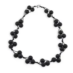 Colier confectionat manual pe snur cu Onix negru mat sfere, 10mm