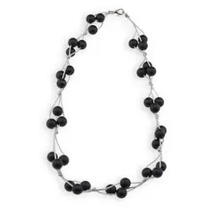 Colier confectionat manual pe snur cu Onix negru mat sfere, 8mm