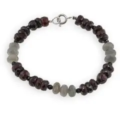 Bratara Granat si Labradorit discuri fatetate 7-8mm si Turmalina neagra sfere fatetate 3mm