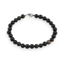 Bratara Obsidian negru auriu sfere 6mm