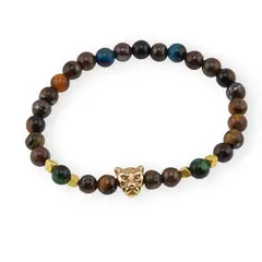 Bratara pe elastic Mix Ochi de tigru sfere 6mm cu element tigru in cutie cadou