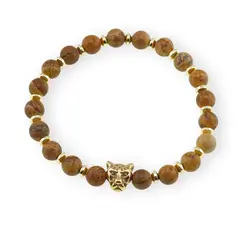 Bratara pe elastic Jasp peisaj sfere 6mm cu element tigru in cutie cadou