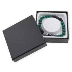 Bratara pe elastic Malachit si Onix mat sfere 8mm cu element argintiu in cutie cadou