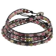 Bratara wrap tripla Turmalina multicolora sfere, 5mm