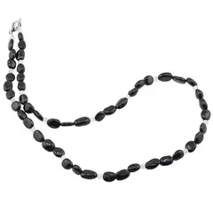 Colier Turmalina neagra neuniforma 6-10mm si Piatra Lunii sfere 3mm