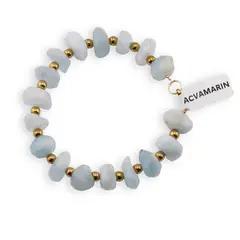 Bratara Acvamarin fatetat 10-12mm si bumbi aurii