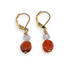 Cercei cu agatatoare Carneol neregulat 9-10mm si Cristal de stanca sfere 4mm
