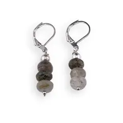 Cercei cu agatatoare Cuart turmalinat discuri fatetate, 6-7mm