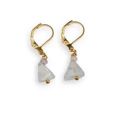 Cercei cu agatatoare Fluorit triunghi 7-8mm si Cristal de stanca discuri fatetate 3mm