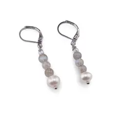 Cercei cu agatatoare Labradorit sfere 4mm si Perle de cultura 7mm