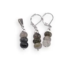 Set cercei cu agatatoare si pandantiv Cuart turmalinat discuri fatetate, 6-7mm
