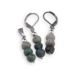 Set cercei cu agatatoare si pandantiv Jad Serpentin discuri fatetate, 6-7mm