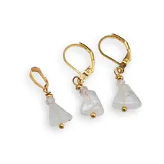 Set Cercei si Pandantiv Fluorit triunghi 7-8mm si Cristal de stanca discuri fatetate 3mm cu inox auriu
