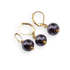 Set Cercei si Pandantiv Hematit sfera 10mm si inox auriu