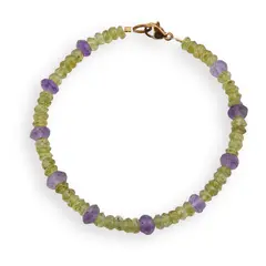 Bratara Peridot discuri fatetate 4mm si Ametist discuri fatetate 5-6mm
