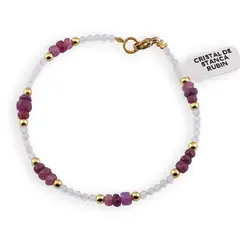Bratara Rubin discuri fatetate 4-5mm si Cristal de stanca sfere fatetate 3mm cu bumbi aurii