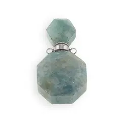 Pandantiv cristal natural Amazonit sticluta cu agatatoare argintie, model octogon - 3,5cm