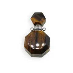 Pandantiv cristal natural Ochi de tigru sticluta cu agatatoare argintie, model octogon - 3,5cm