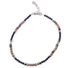 Bratara Lapis Lazuli 2mm si Rodocrozit 3mm sfere fatetate cu elemente din Argint 925