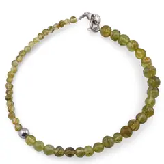 Bratara Peridot sfere cu bumb argintiu, 3-4mm