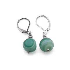 Cercei cu agatatoare Agat verde mat sfere 10mm