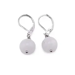 Cercei cu agatatoare Piatra lunii alba sfere 10mm