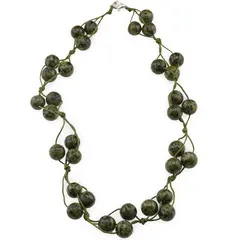 Colier confectionat manual pe snur cu Jasp Sesame verde deschis sfere, 10mm