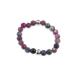 Inel pe elastic Rubin si Safir mix cu argint 925, sfere fatetate 3mm