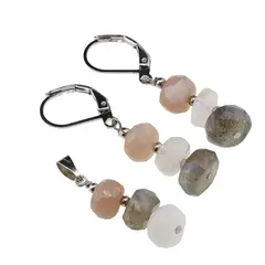 Set cercei cu agatatoare si pandantiv Labradorit, Piatra lunii alba si crem discuri fatetate, 7-8mm