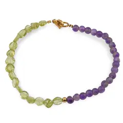 Bratara Ametist sfere 4mm si Peridot banuti 3-4mm cu bumb auriu
