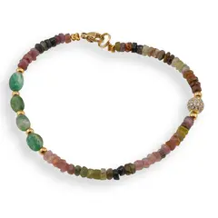 Bratara Turmalina multicolora discuri 4mm, Aventurin neregulat 6mm si elemente aurii