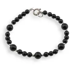 Bratara Turmalina neagra sfere 4-6mm si bumbi argintii