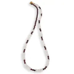 Colier Granat sfere 4mm si Cuart roz patratele 4mm