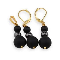 Set pandantiv si cercei cu agatatoare Onix negru mat si Hematit sfere, 6-10mm