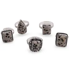 Inel reglabil cu montura argintie Jasp dalmatian