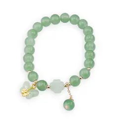 Bratara pe elastic cu Aventurin sfere 8mm si charm floare si fluture