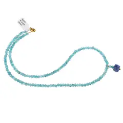 Colier Apatit discuri fatetate 4mm si pandantiv Lapis lazuli cub fatetat 7-8mm